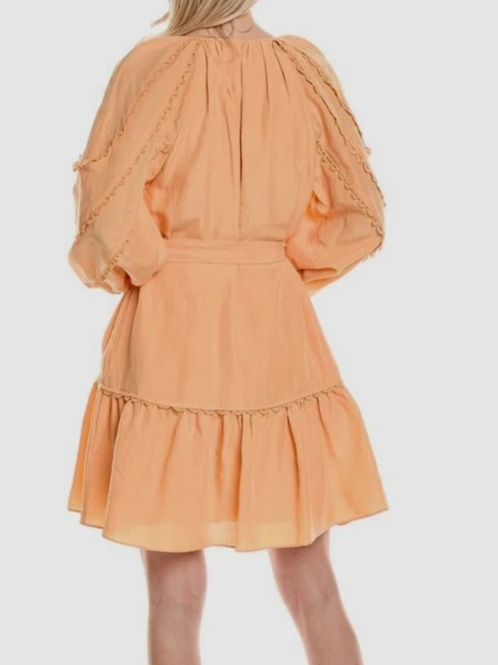 Kobi Halperin Meadow Dress Linen Blend Peasant Mini Long Sleeve Orange Size XL - Picture 6 of 11